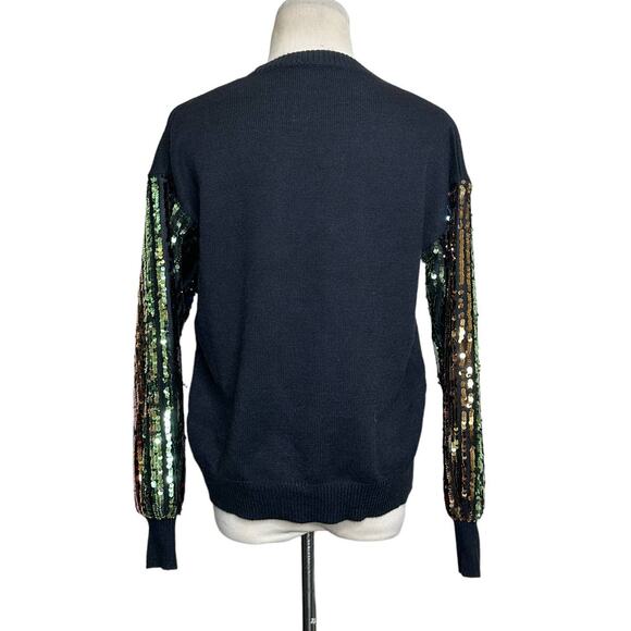 Racheal black crew neck long sequin sleeves sweater size Small - Picture 3 of 11